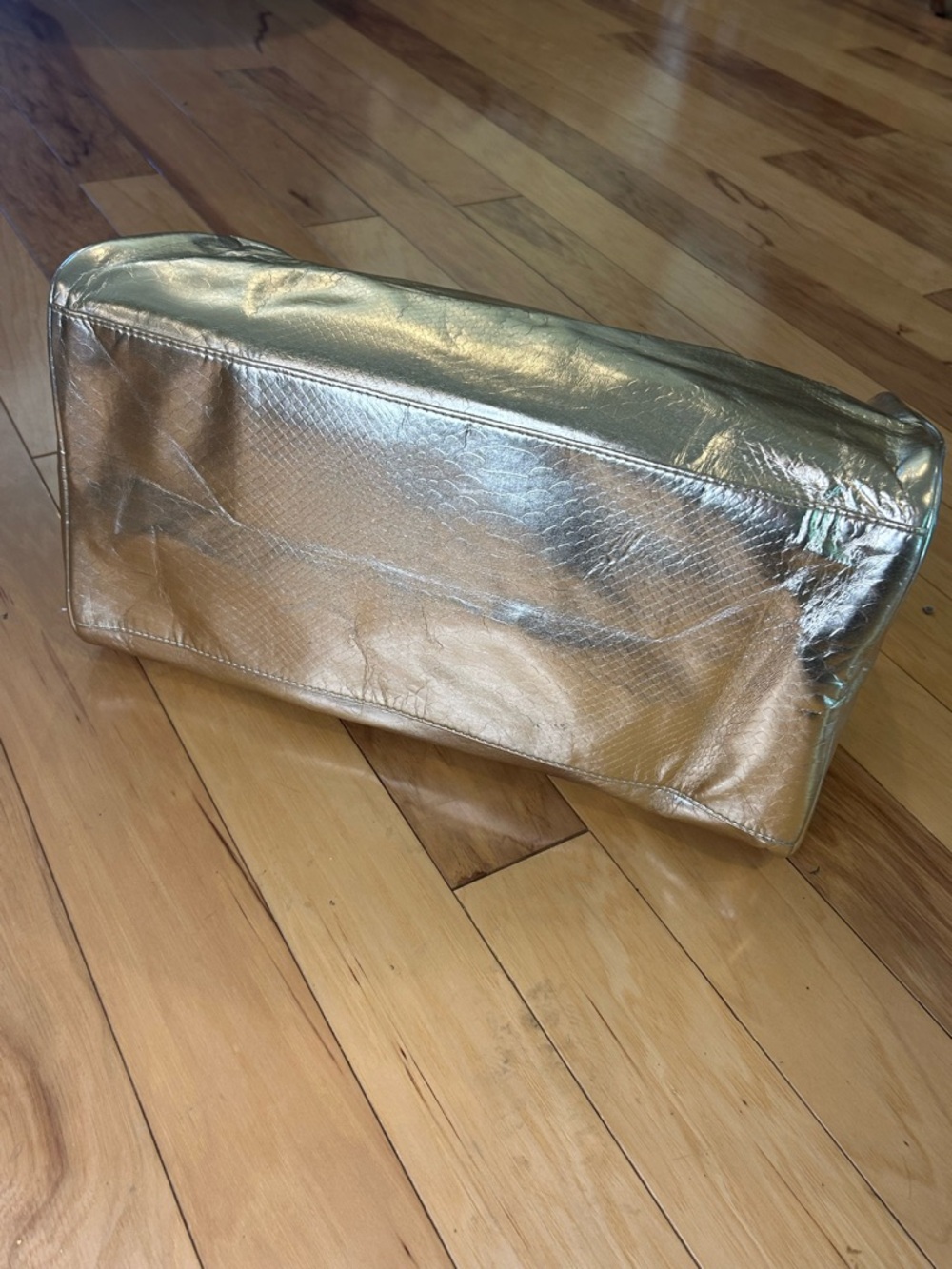 Michael Kors Metallic Gold Snakeskin Embossed Women's Satchel Tote Weekend Bag - Picture 9 of 16